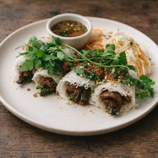 Grilled Pork Sauces in Rice Crepe