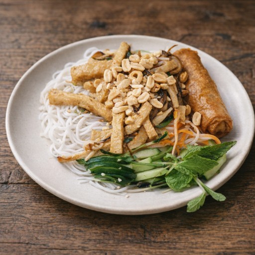 Vegetarian Vermicelli with Veg Egg Roll