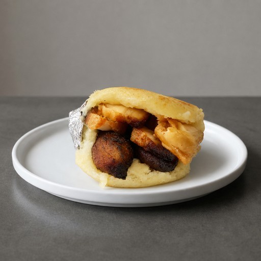 Arepa Chicharron, Guacamole and Plantain