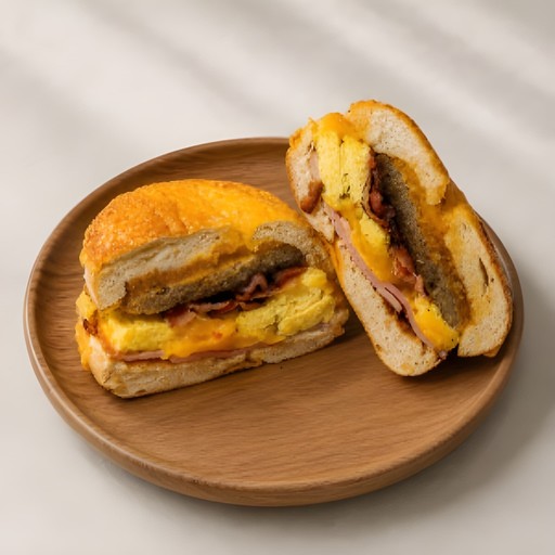 Triple-Double Breakfast Bagel Sandwich